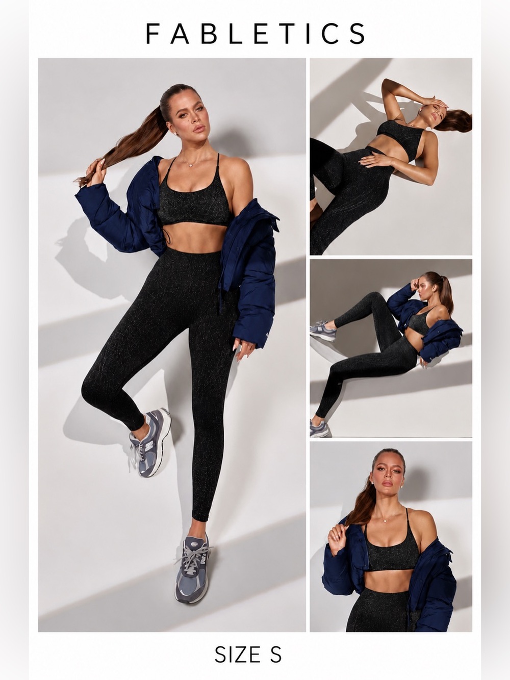 NWOT Fabletics Sparkle Black High-Waist Leggings & Sports Bra Set Size Small